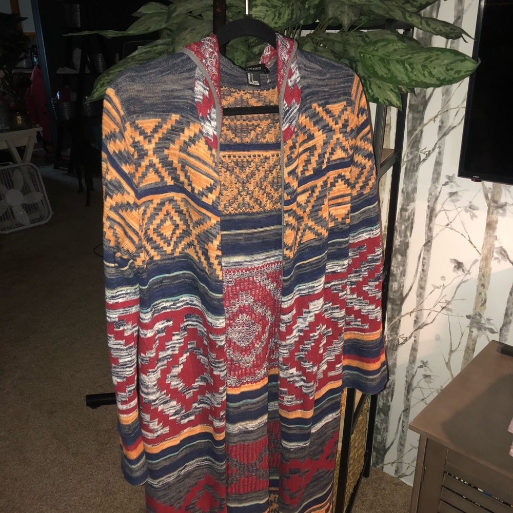 Forever 21 Long Hooded Open Front Cardigan